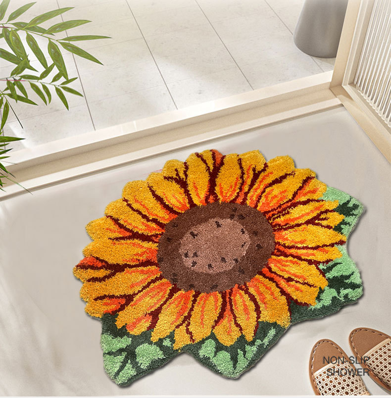 Home Living Room Sunflower Flower Plush Carpet Bedroom Door Mat Bathroom Absorbent Easy To Care Non-slip Foot Mat