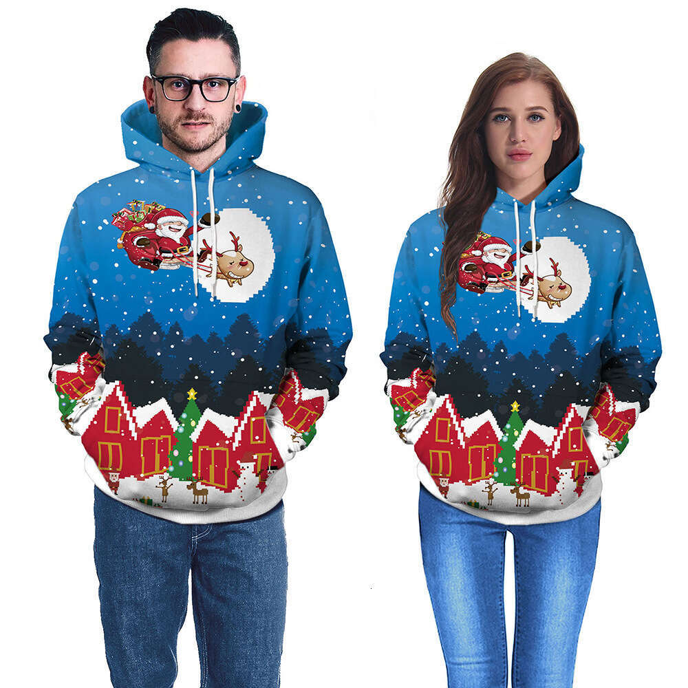 Autumn Winter 3D Digital Printing Christmas Series Men's and Women's Couple Hoodies