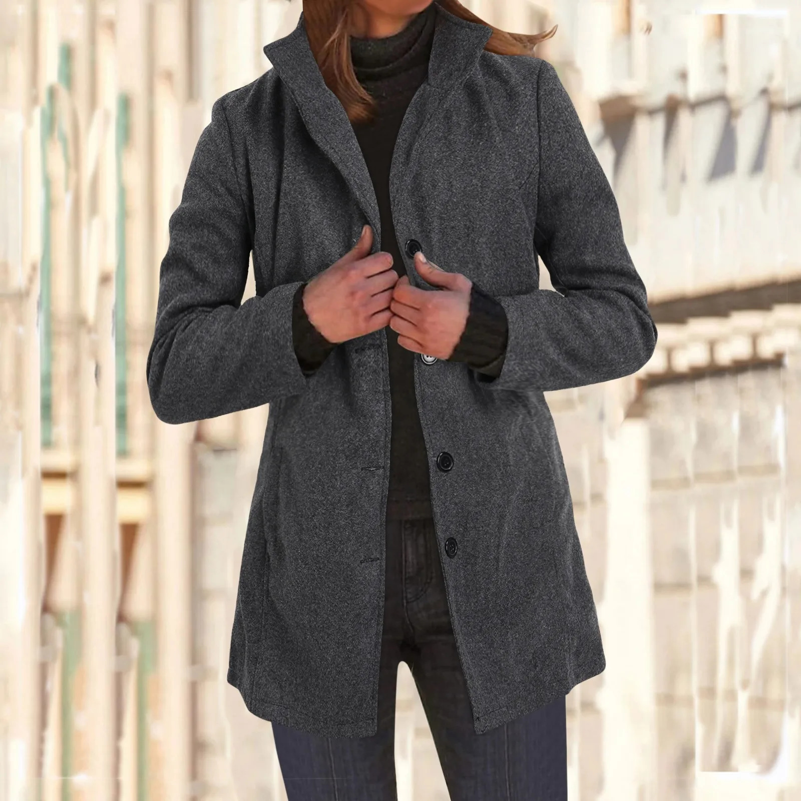 WomenS Autumn And Winter Retro Mid Long Casual Plain Wool Button Coat Womens Spring Windproof Warm Overcoat 241121