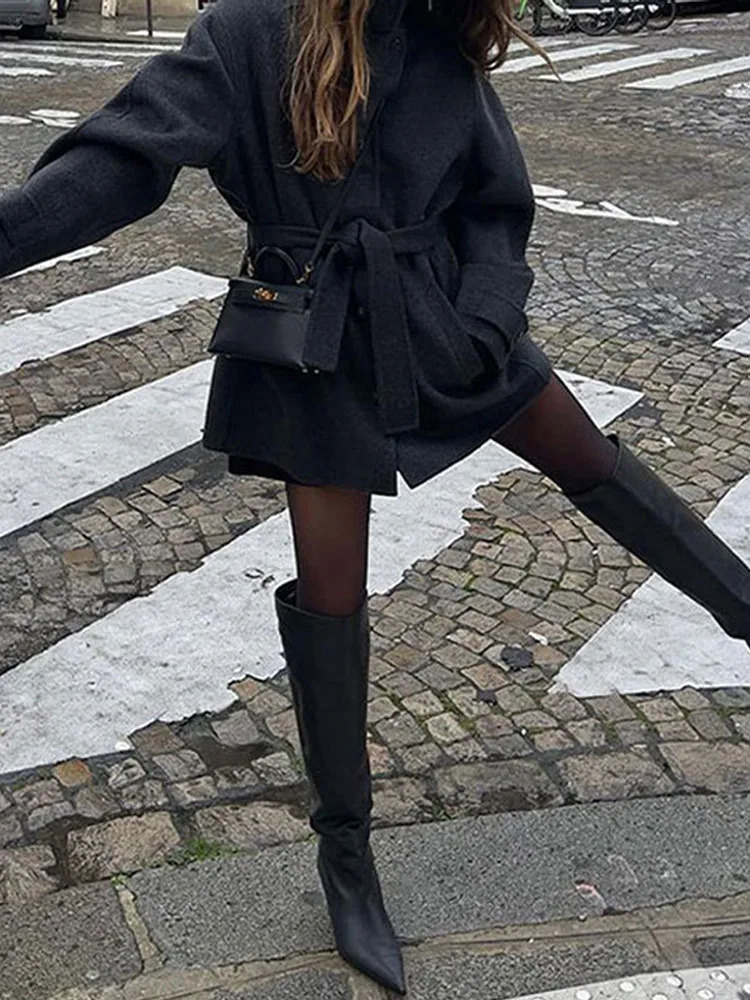 Winter Warm Lace up Womens Coat Solid Color Vintage Single Breasted Fashion Autumn Jackets Retro Outerwear 241121