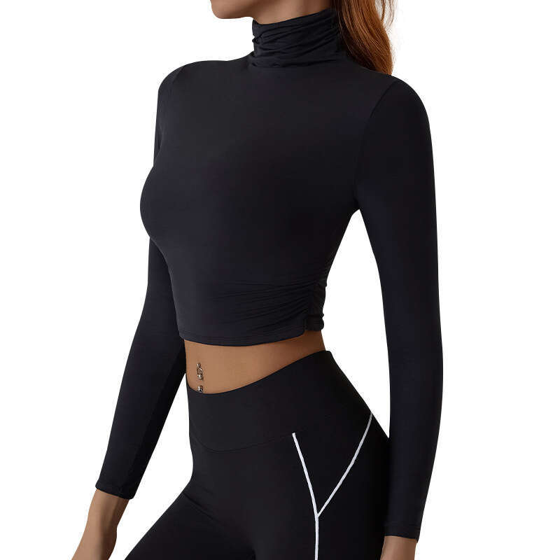European and American 2024 new yoga long sleeved base shirt short high neck autumn clothes women's exposed navel sports top