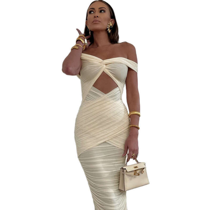 Wind 2024 Winter New Women's with Sexy V-neck, High Waist, Slim Fit, Hip Wrapping, and Split Dress