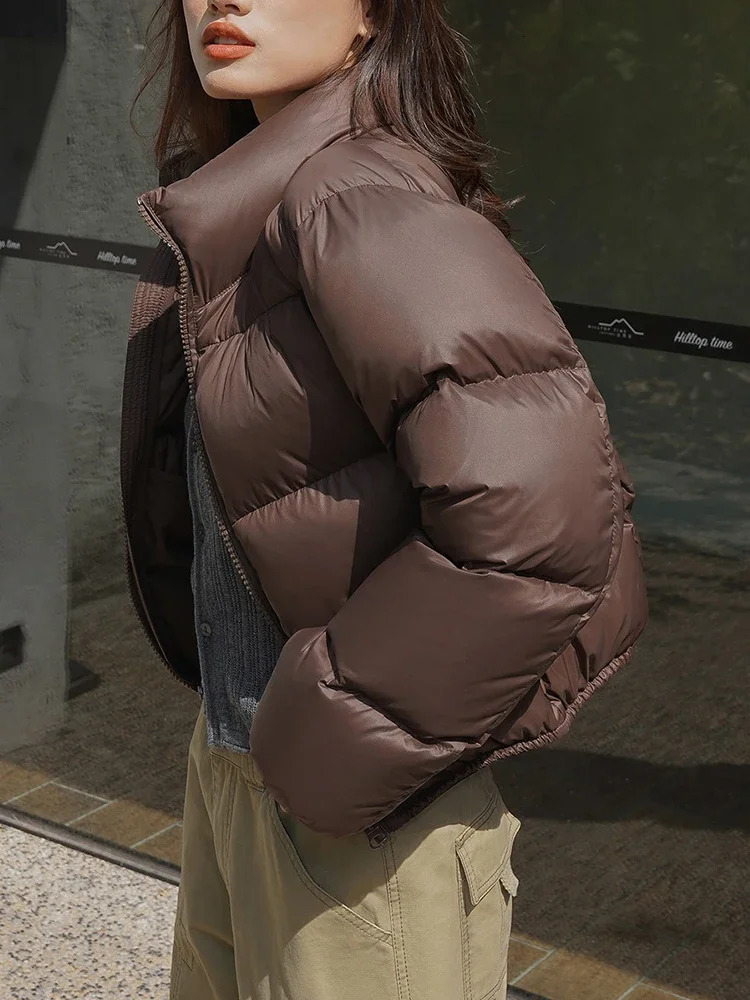 Winter Standing Collar Down Womens Parkas Pockets Zipper Long Sleeved Korean Version Jacket Loose Thick Solid Color Clothing 241120