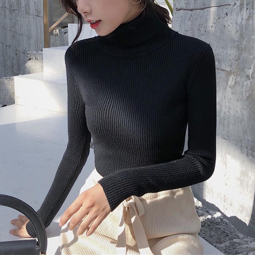 New women's high neck slim fit autumn and winter new online celebrity solid color inner long sleeved bottom knitted sweater designer top