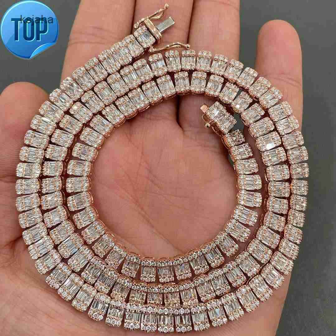 Hot Selling Elegant Baguette Tennis Necklace Iced Out Rose Gold Plated S925 Vvs Diamond Chain Silver Moissanite Tennis Chain