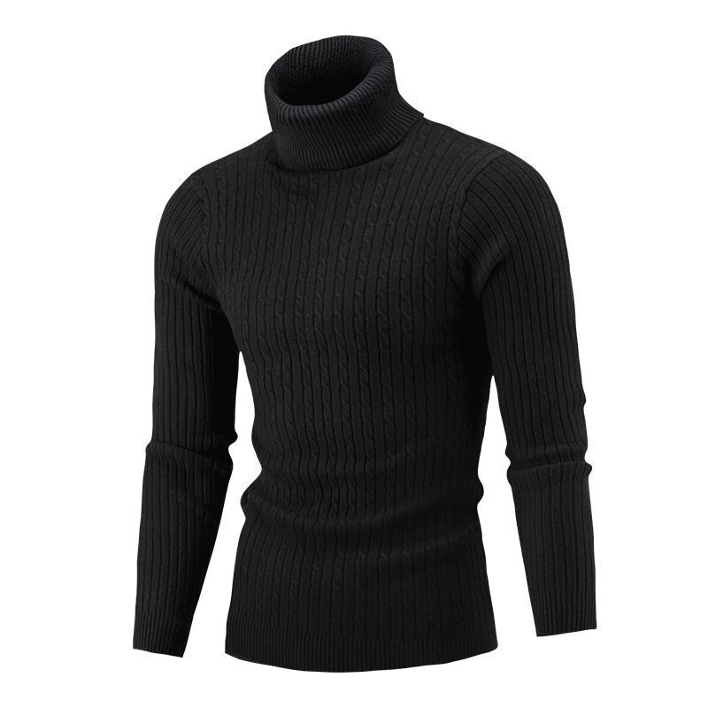 New style men's autumn and winter knitting new style high neck Fried Dough Twists bottom solid color sweater designer trend sweater