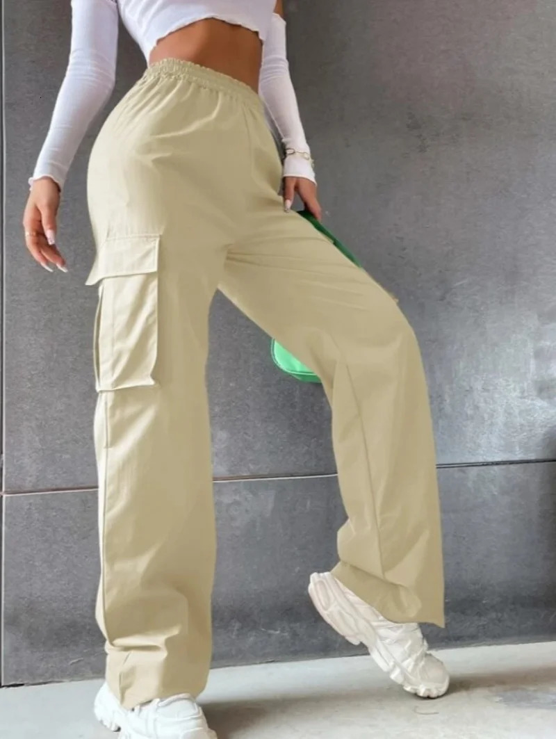 Fashion Women Baggy Joggers Pants Casual Communte Female Chic Straight Cargo Pant Elastic High Waist Elegant Oversized Trousers 241121Z
