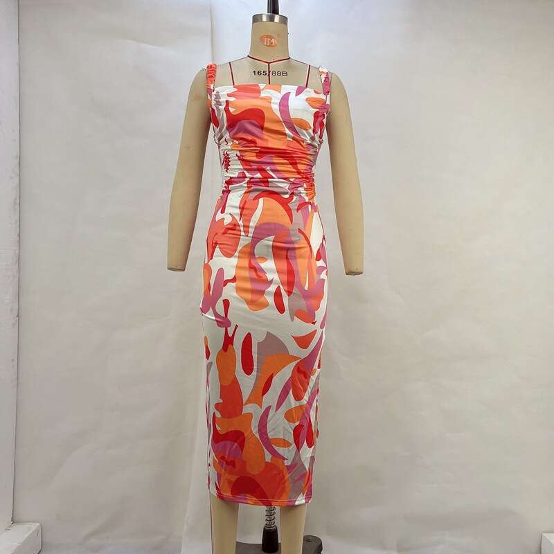 Wind Women's 2024 Summer New Fashion Print Backless Tie Slim Hanging Dress