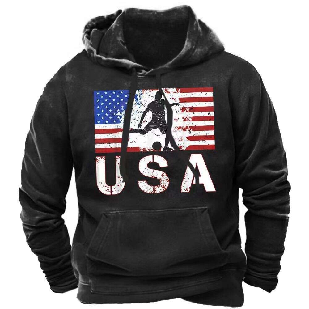 New with American flag 3D printing casual pullover hooded retro sweatshirt