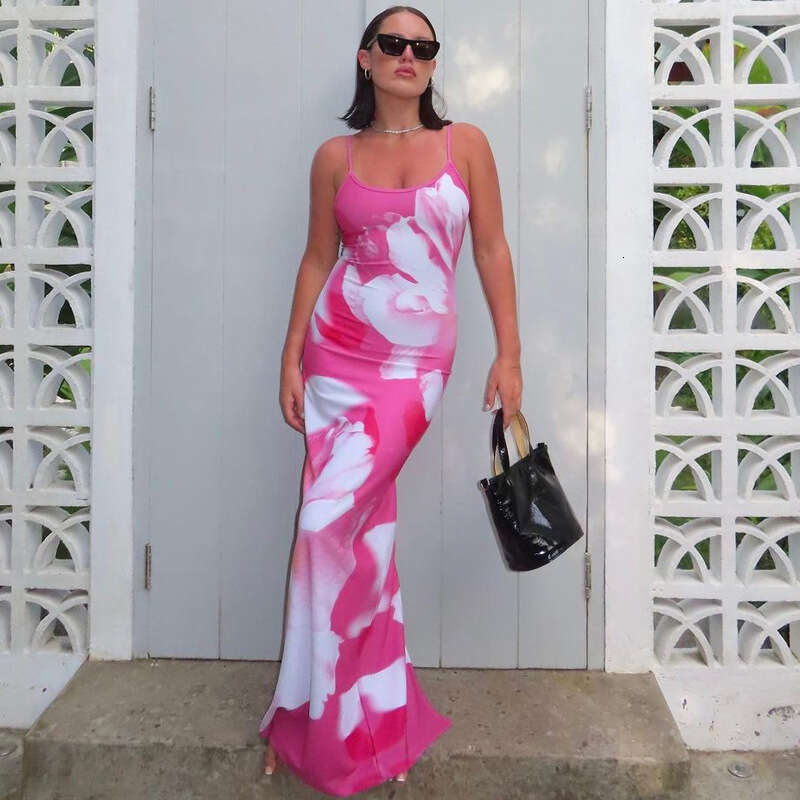 American Women's Wear 2024 Summer New Product Fashionable and Sexy Celebrity Open Back Split Strap Dress for Women