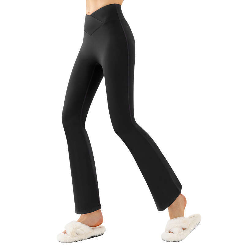 Peach hip V-waist for women, elasticity, sports yoga, tight fitting, naked high waist sagging feeg, wide leg pants, micro flared pants