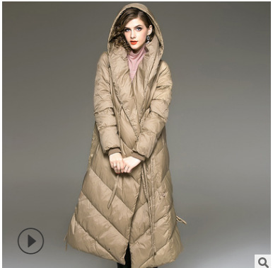 20121 winter new loose hooded down designer lace up long sleeved warm jacket minimalist women's clothing