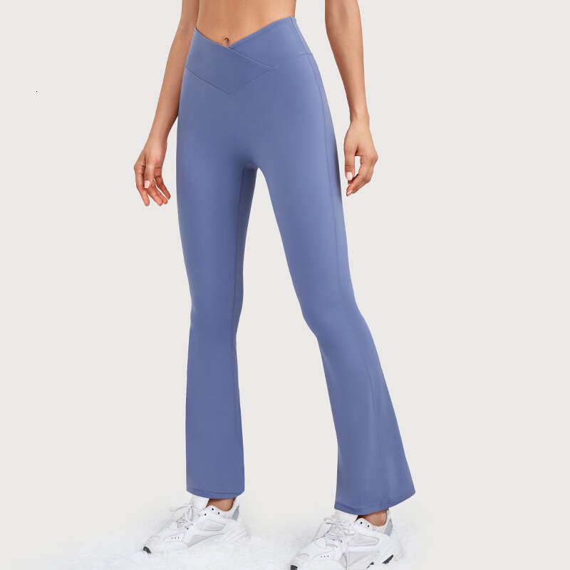 Peach hip V-waist for women, elasticity, sports yoga, tight fitting, naked high waist sagging feeg, wide leg pants, micro flared pants