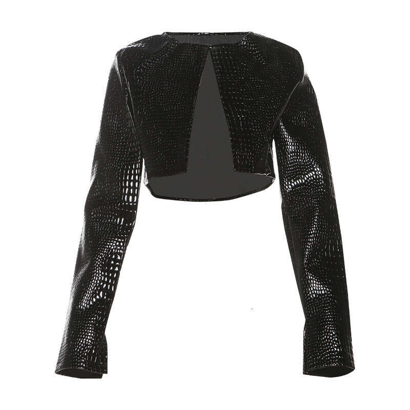 2024 autumn and winter new personalized spicy girl slim fit exposed navel short round neck solid color top jacket