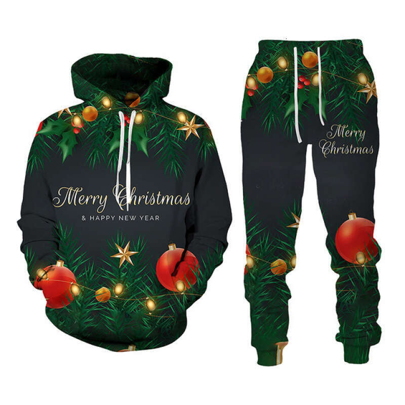 Autumn winter new set Christmas series 3D digital printing casual loose hooded sweatshirt and pants