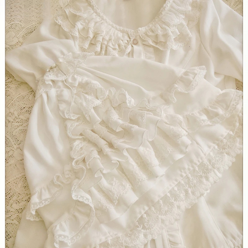Japanese Victorian Lolita Shirts Women Vintage Sweet Flare Long Sleeves Slim Tops Female Gothic Y2k Black White Blouses