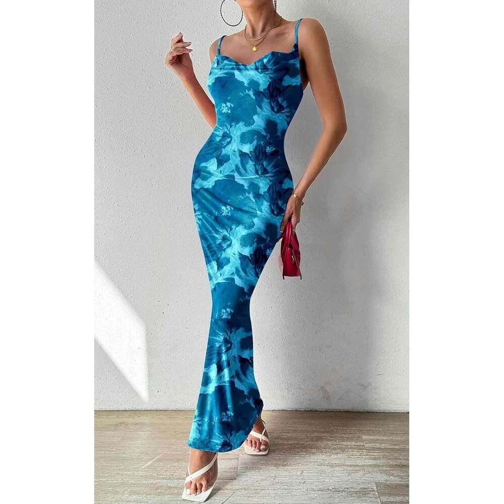 2024 Women's floral thin shoulder strap sleeveless printed suspender dress