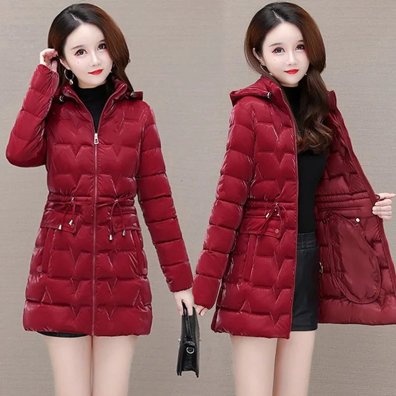 2024 Shiny Down Cotton Coat Women Korean Winter Thick Warm Long Hooded Parkas Female Casual Windproof Jackets Ladies Outerwe 241120