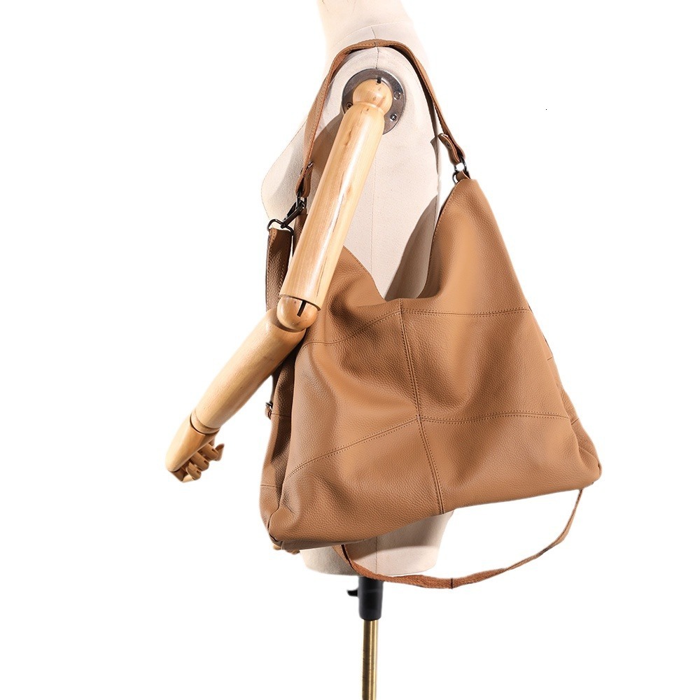 Handmade top layer cowhide contrasting color shoulder crossbody with genuine splicing soft leather large capacity women's bag