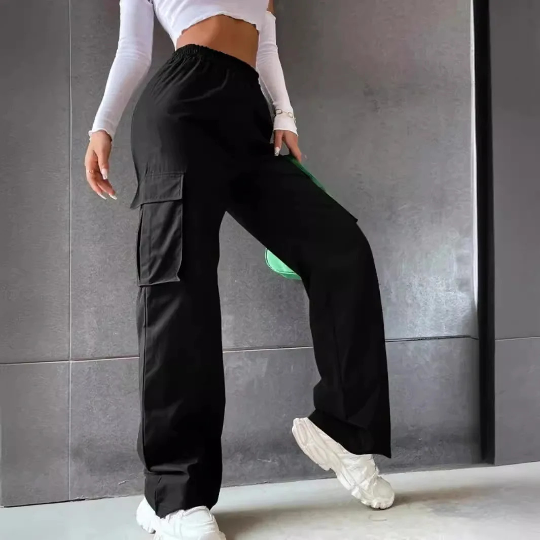 Fashion Women Baggy Joggers Pants Casual Communte Female Chic Straight Cargo Pant Elastic High Waist Elegant Oversized Trousers 241121Z