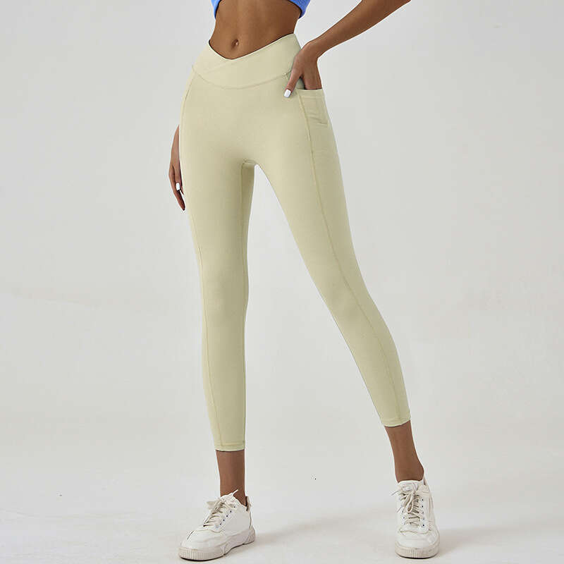 New nude double-sided pocket European American high waisted hip lifting tight pants, sports and fiess yoga clothes for women
