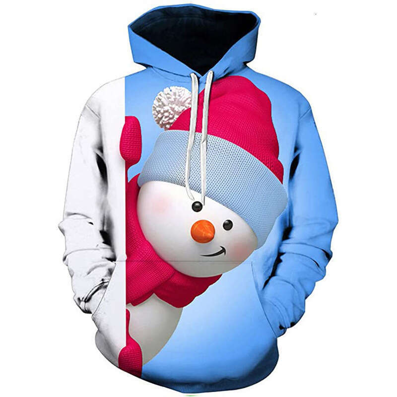 2024 autumn winter new Christmas 3D snowman digital printing hot selg sports and leisure hooded hoodie loose fit