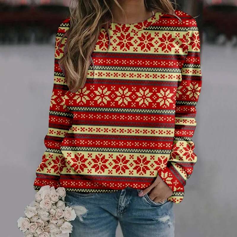 New autumn winter round neck long sleeved hoodie in plus size Christmas creative 3D digital printing from Europe and America