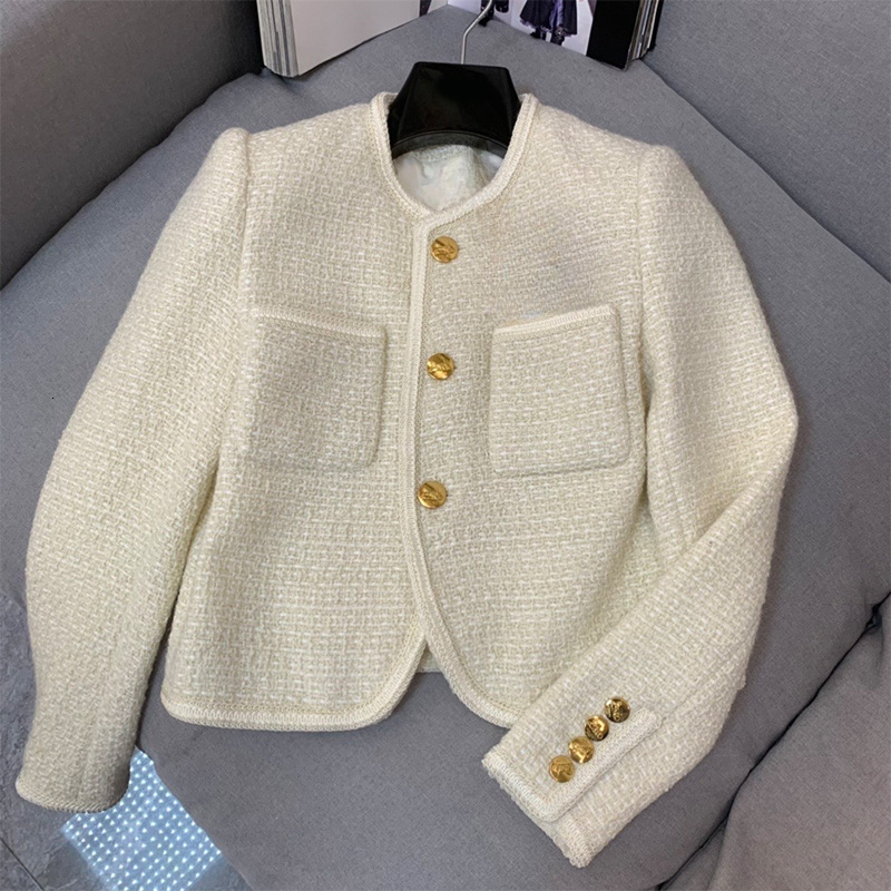 Temperament Retro Woven Short Coarse Tweed Small Fragrant Coat For Women