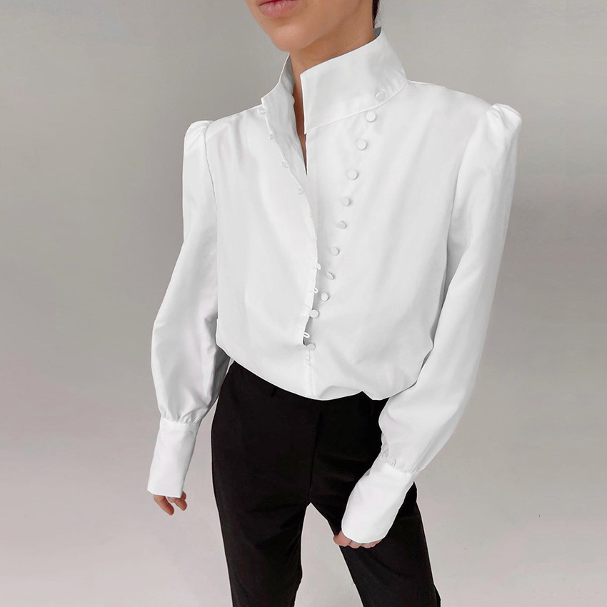 Chinese Style Standing Neck Long Sleeved 2024 New Women's White Commuting Professional Leisure Fashion Shirt Autumn And Winter