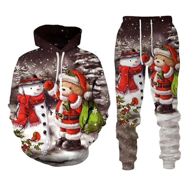 2024 New Gift 3D Printed Unisex Fashion Christmas Snowman Sportswear Set Hoodie
