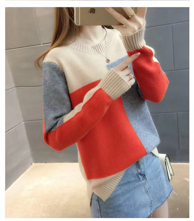 New Winter Korean Commuter Candy Hoodie Loose Color Knitted Round Neck Long Sleeve Designer Women's Sweater