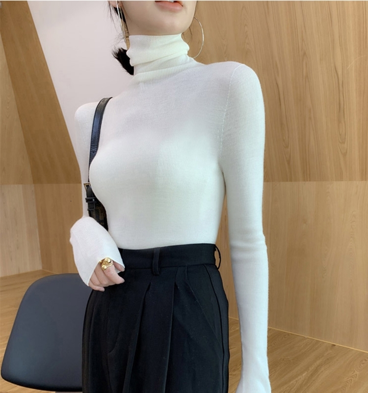 New autumn and winter high neck cashmere knitted women's soft and viscous pile neck wool slim lining with designer thick base sweater suitable fo