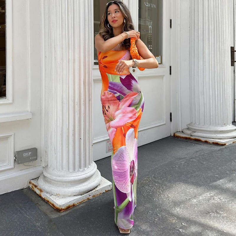 American Women's Wear 2024 Summer New Product Fashionable and Sexy Celebrity Open Back Split Strap Dress for Women