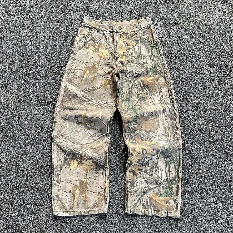 2025 S Fashion Designer Men S Jeans Y K Trend Art Brown Print Washed Loose Straight Haruku Pants Street Hip Hop Rap Women S