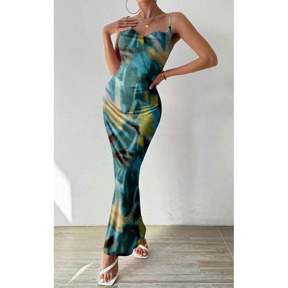 2024 Women's floral thin shoulder strap sleeveless printed suspender dress
