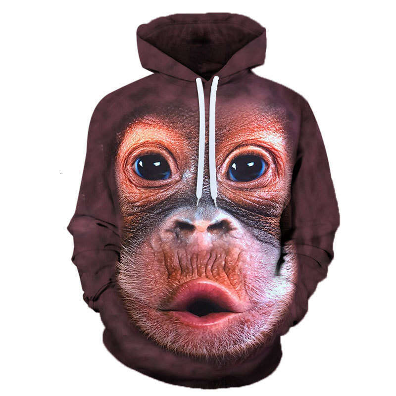 Trendy Spring and Autumn Monkey 3D Digital Printed Loose Sports Hoodie Casual Sweatshirt