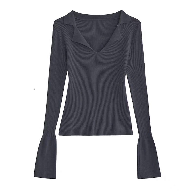 New French style niche collar knitted early autumn new design sense basic shirt slim fit designer women's top