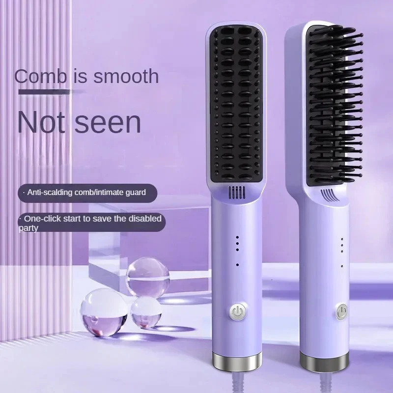 Electric Professional Negative Ion Straightener 2 In 1 Comb With Lcd Display Hair Curg Tool Straight Brush