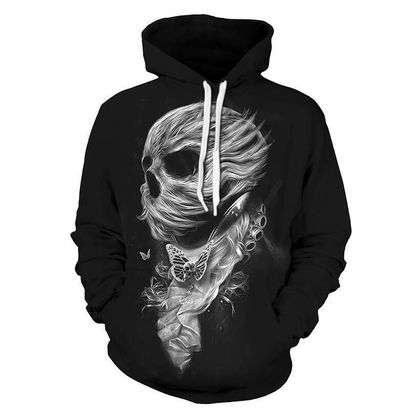 Men's women's autumn/winter European and American skeleton 3D digital printing fashionable casual couple outfit hooded sweatshirt