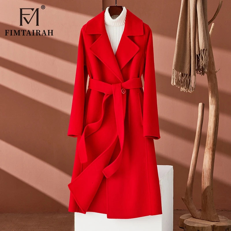 Fimtairah Doublesided 100 Wool Coat Womens midlength 2024 black style Korean version over the knee pure wool coat 241121