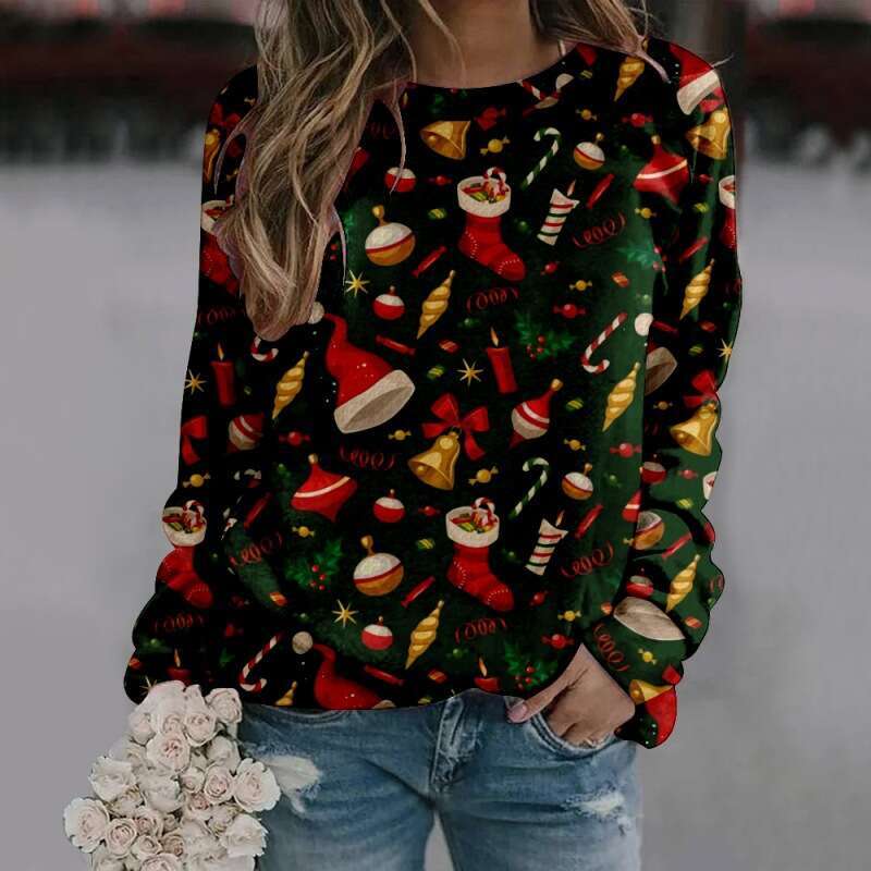 New round neck long sleeved in plus size Christmas creative 3D digital printing hooded hoodie