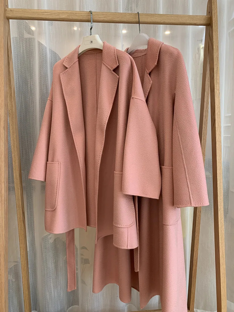 RosEvans Winter 100 Wool Coat Women Midlength Jackets Water Ripples Autumn Camel Commuting 241121