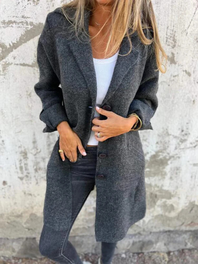 Womens Fashion Solid Open Stitch Long Trench Vintage Sleeve Outerwears Lady Jackets In Coats Winter Woman 2024 241121