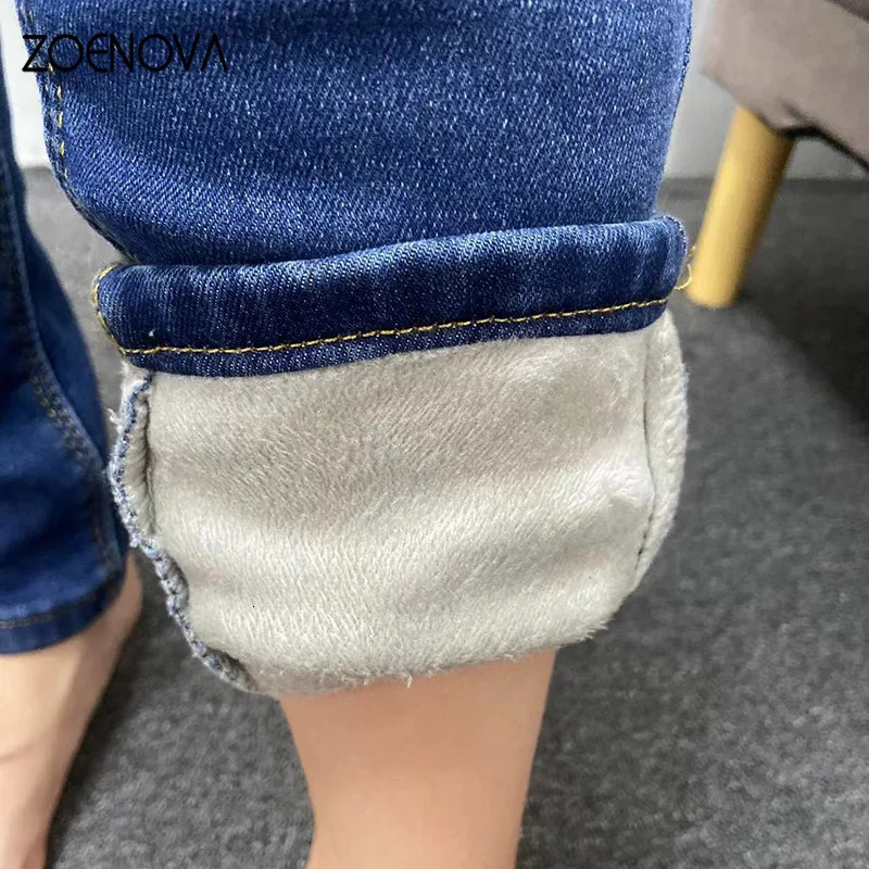 Women Thermal Jeans Winter Snow Warm Plush Stretch Lady Skinny Thicken Fleece Denim Long Pants Retro Blue Pencil Trousers 241121Z