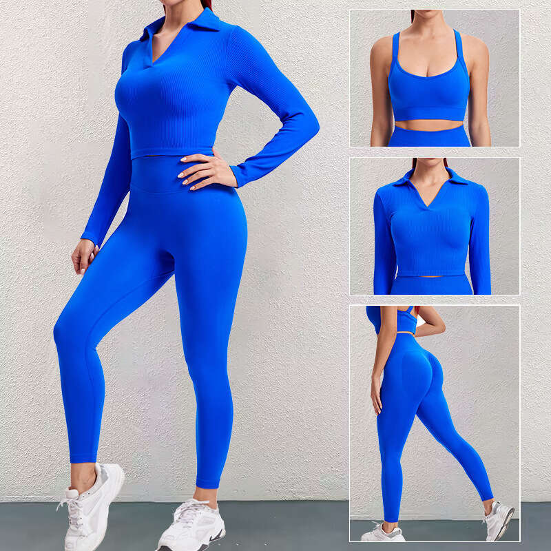 New sports yoga three piece set, sexy running long sleeved jacket, cross back bra, fiess suit