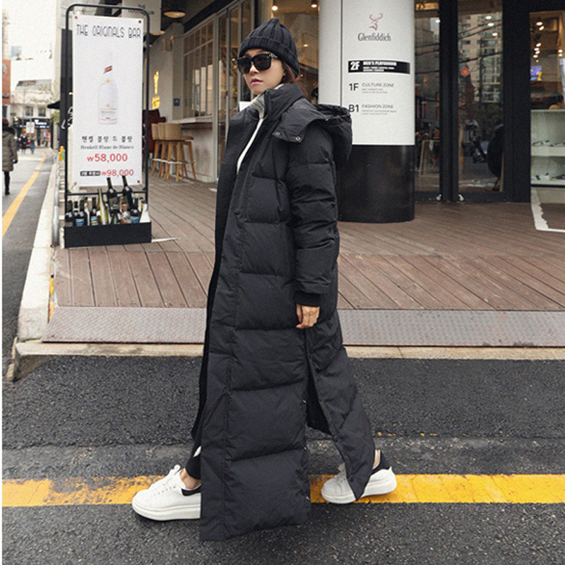Extra Jacket Women New Korean Version Thickened To Ankle Cotton Jacket, Black Winter Coat For Women, Long Over The Knee