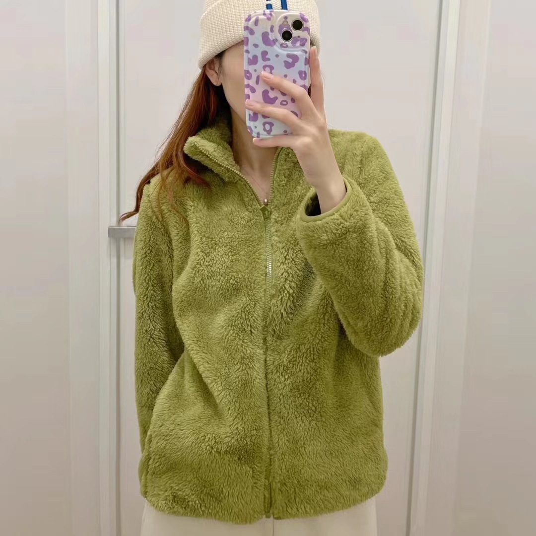 Long Fleece Stand Collar Warm Jacket Zipper Cardigan 428330 439138