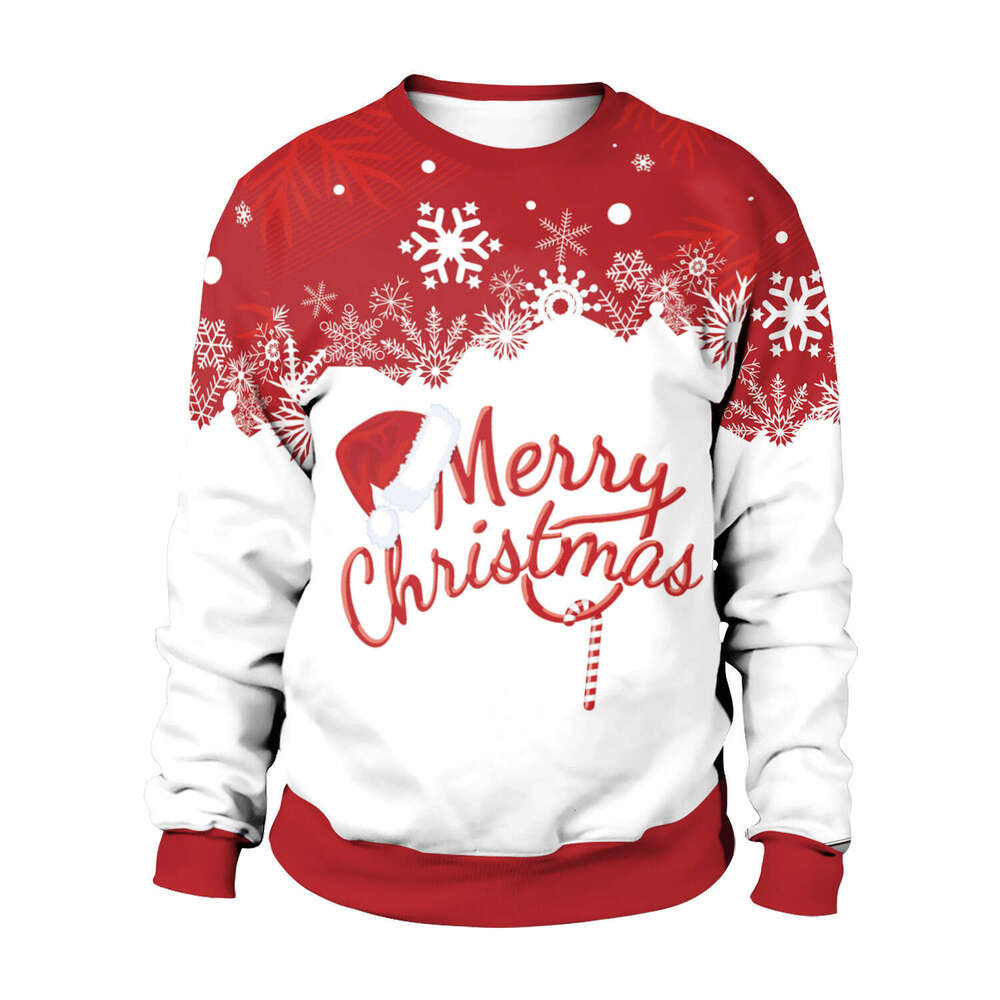 Merry Christmas 3D printed round neck sweatshirt for autumn winter 2024 European and American women's clothing