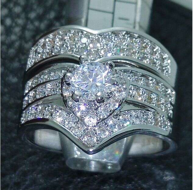 6-10 Sizes urious 10kt Gold Filled White Topaz Wedding Ring Jewelry Set | Gift