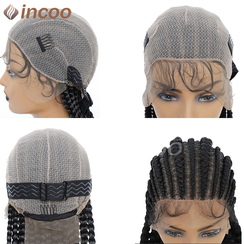 36 Inches Cornrows Synthetic Full For Black Women Jumbo Braided Wigs Lace Frontal Faux Locs Box Braids Wig